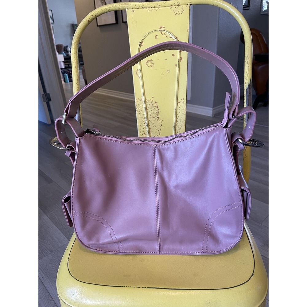 Desmo Pink Leather Handbag 2 Buckle Side Pockets Made In Italy